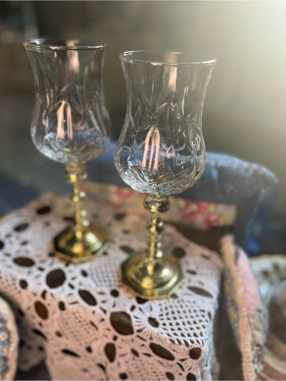 Baldwin candlesticks with Clear Crystal cut peg votives